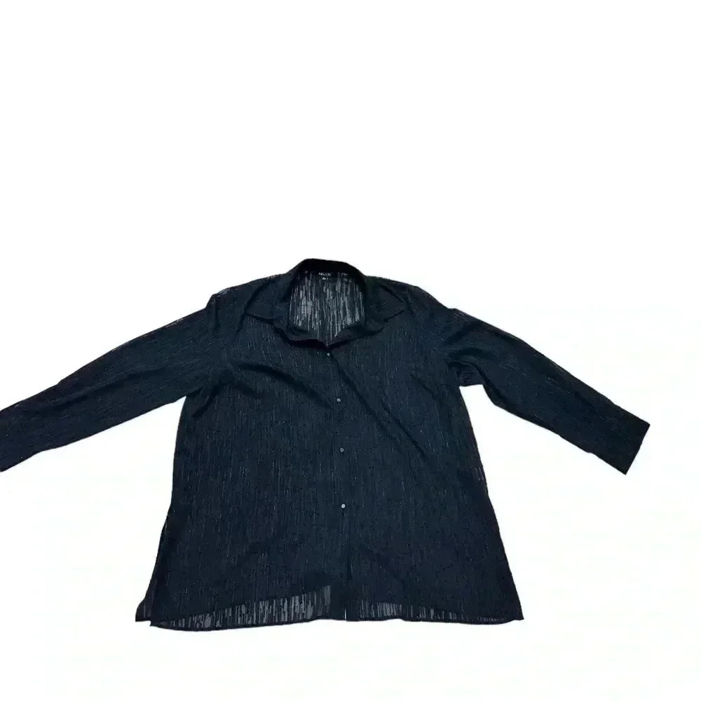 Misook Sheer Metallic Threaded Button Up Blouse Xl - image 1